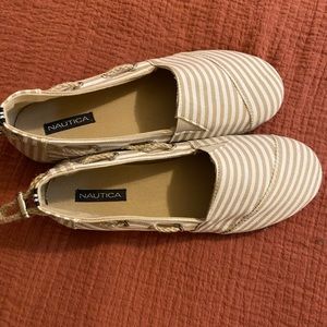 Nautica beige and white striped slip on shoes